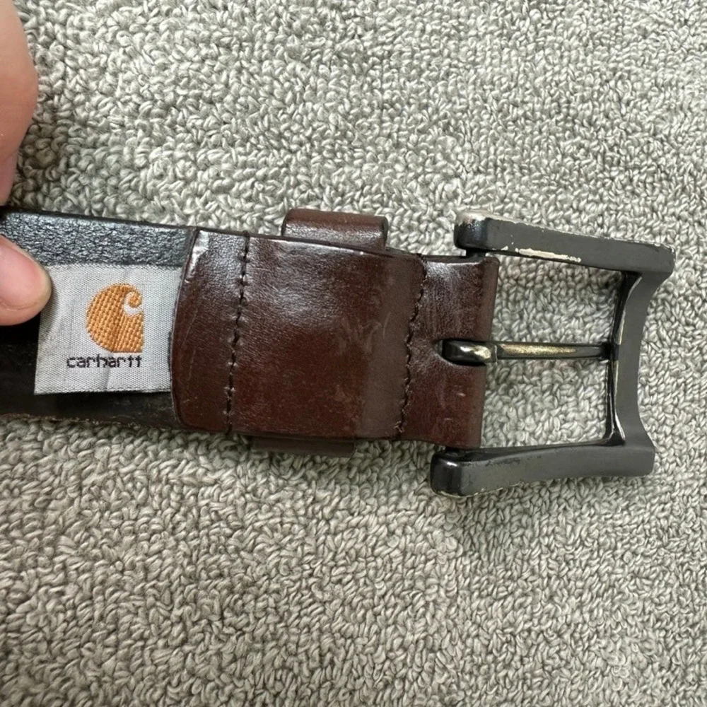 Carhartt Mens Brown Leather Work Belt Single Prong Metal Buckle Size 42 44